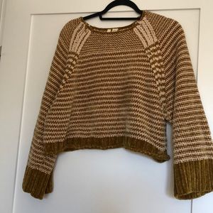 Anthropologie mustard striped crop sweater